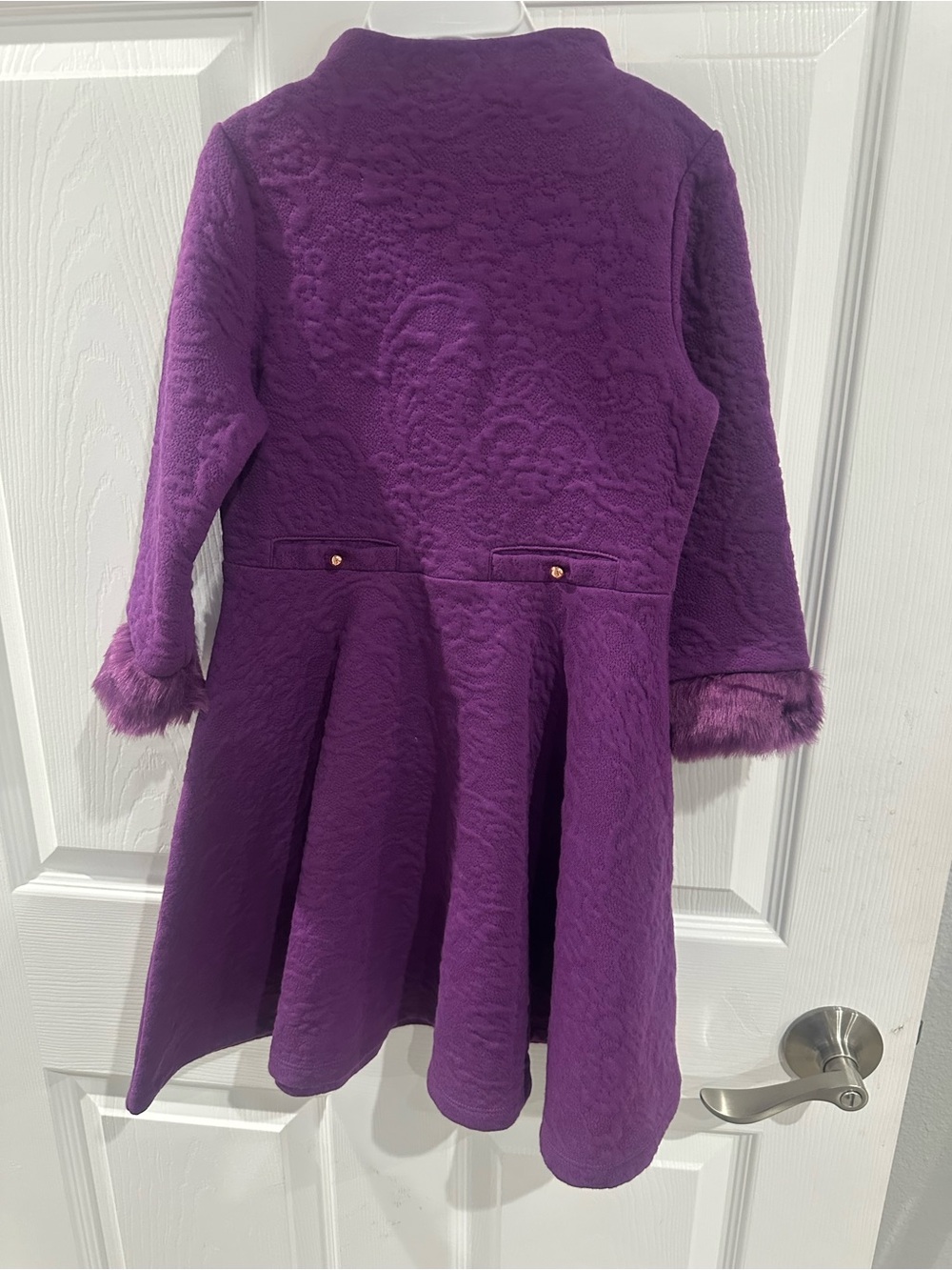 Janie and Jack Purple Textured Dress Coat with Faux Fur Cuffs